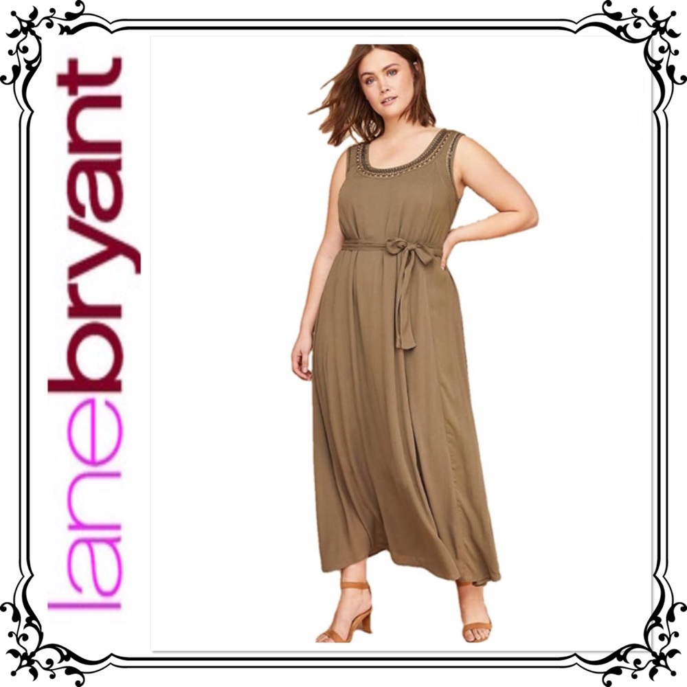 LANE BRYANT ⭐️ Long Olive Green Sleeveless Dress